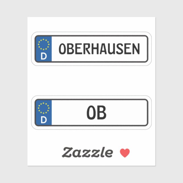 Oberhausen kennzeichen, German Car License Plate Sticker (Sheet)