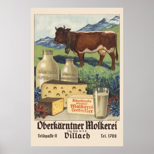 Oberkrntner Molkerei Austria Vintage Poster 1930