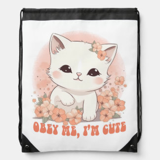 Obey Kitty! Cute Chibi Kitten Drawstring Bag