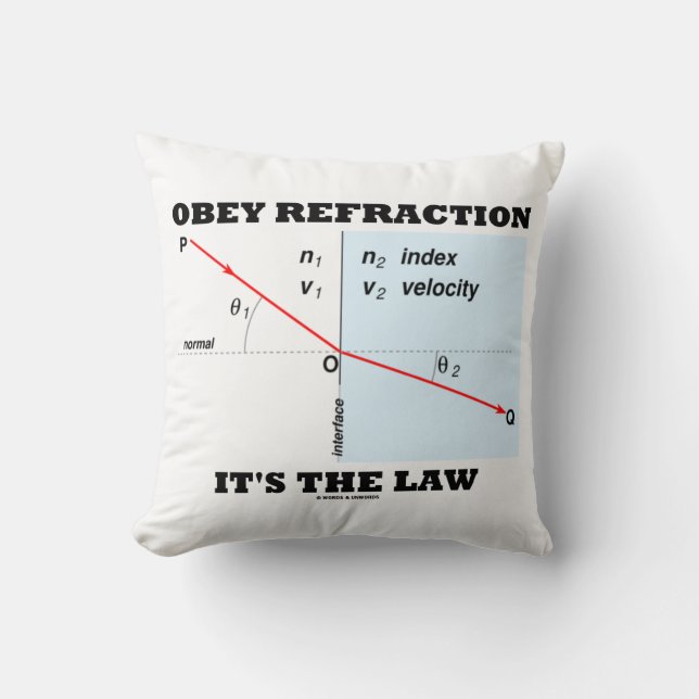 Obey Refraction It's The Law Physics Geek Humor Throw Pillow (Front)