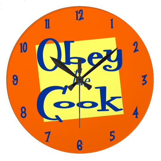 Obey The Cook Retro Orange Yellow Kitchen Clock Zazzle Obey The Cook Retro Orange Yellow Kitchen Clock