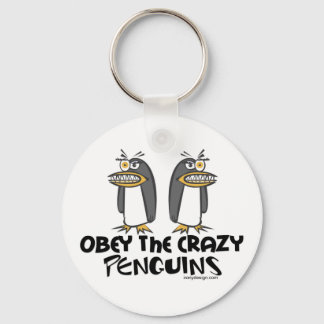 Obey The Crazy Penguins Cartoon Keychain