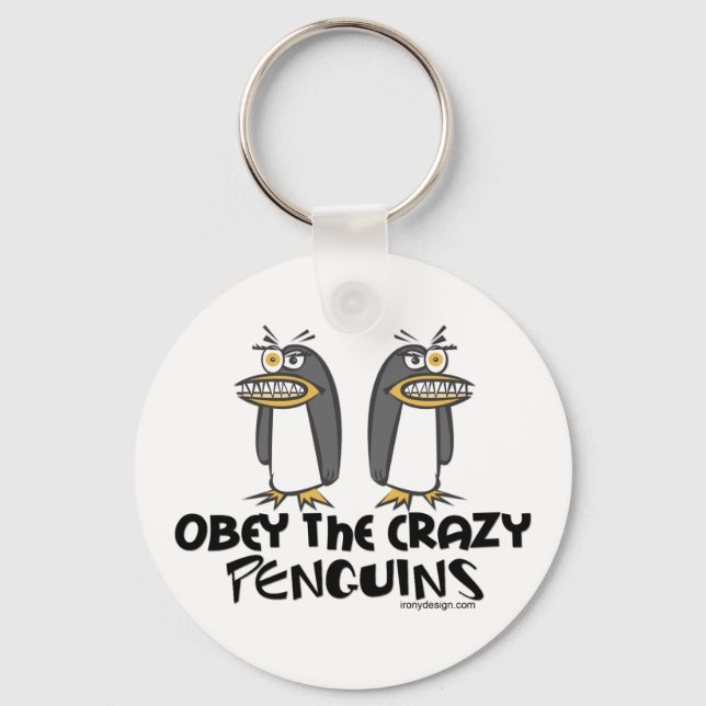 Obey The Crazy Penguins Cartoon Keychain (Front)