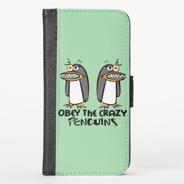Obey the crazy Penguins Graphic Design iPhone Wallet Case (Front)