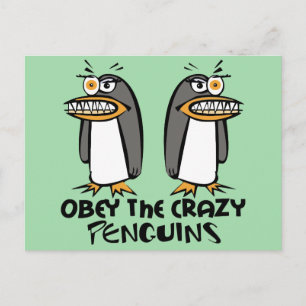 Obey the crazy Penguins Graphic Design Postcard
