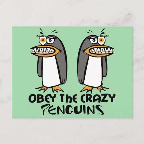 Obey the crazy Penguins Graphic Design Postcard