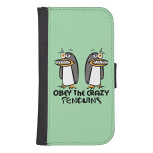 Obey the crazy Penguins Graphic Design Galaxy S4 Wallet Case