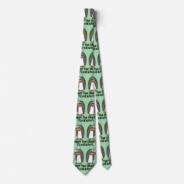 Obey the crazy Penguins Graphic Design Tie (Front)