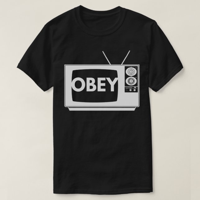Obey TV white print T-Shirt (Design Front)