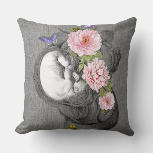 OBGYN Anatomy Floral Art Womb Baby Decor Design 2 Throw Pillow