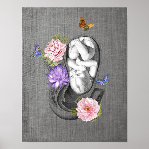 OBGYN Anatomy Floral Art Womb Baby Decor Print 1