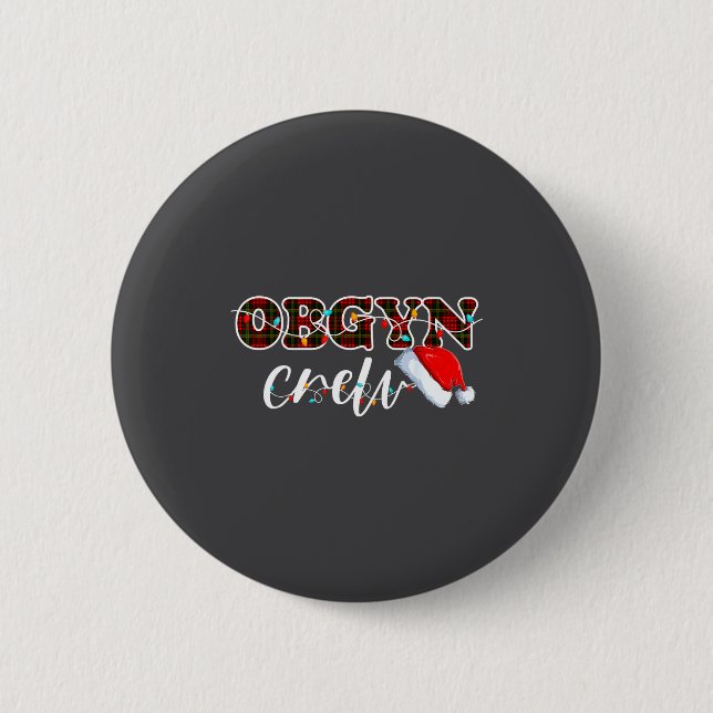 Obgyn Crew Christmas Lights Santa Hat  Button (Front)