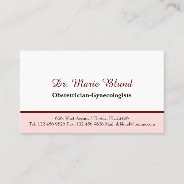 OBGYN Obstetrician Gynecologists Doctor Physician Business Card (Front)
