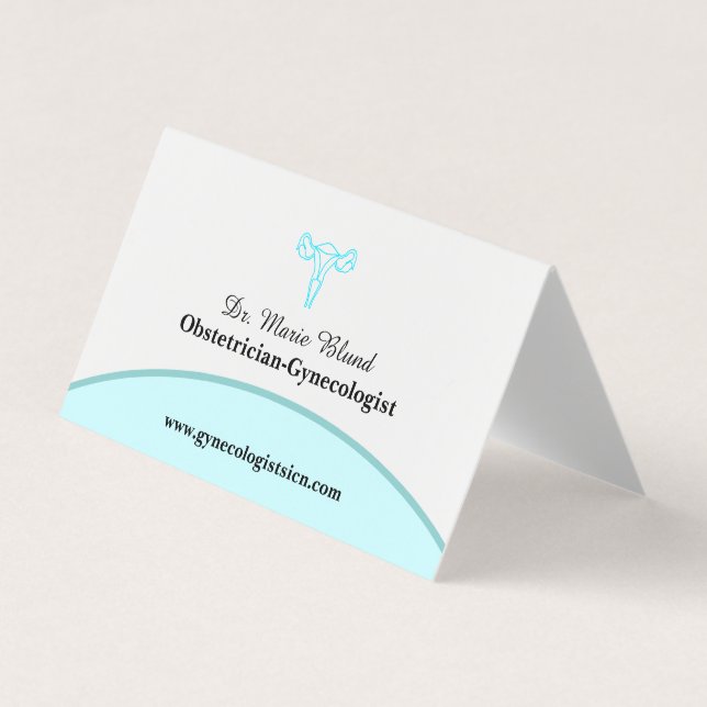 OBGYN Teal Modern Elegant w/ QR code Business Card (Front)