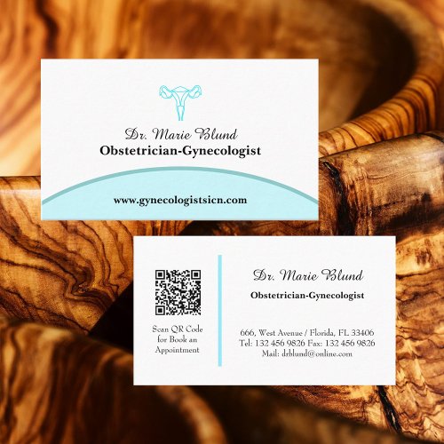 OBGYN Teal Modern Elegant w QR code Business Card