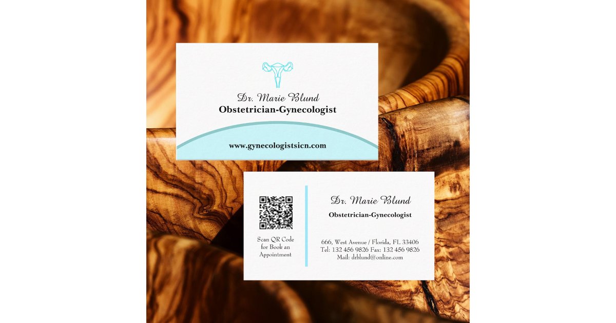OBGYN Teal Modern Elegant w/ QR code Business Card | Zazzle