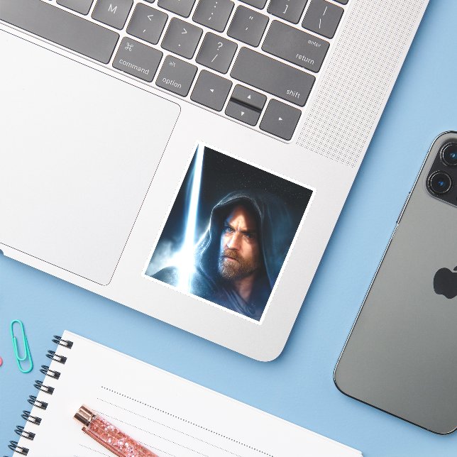 Obi-Wan Kenobi | Galaxy Lightsaber Illustration Sticker (Laptop w/ iPhone)