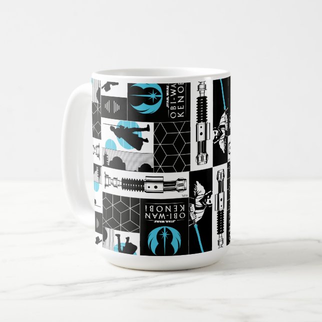 Obi-Wan Kenobi | Jedi Icon Collage Pattern Coffee Mug (Front Left)