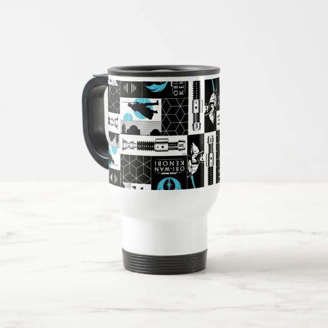 Obi-Wan Kenobi | Jedi Icon Collage Pattern Travel Mug (Front Left)