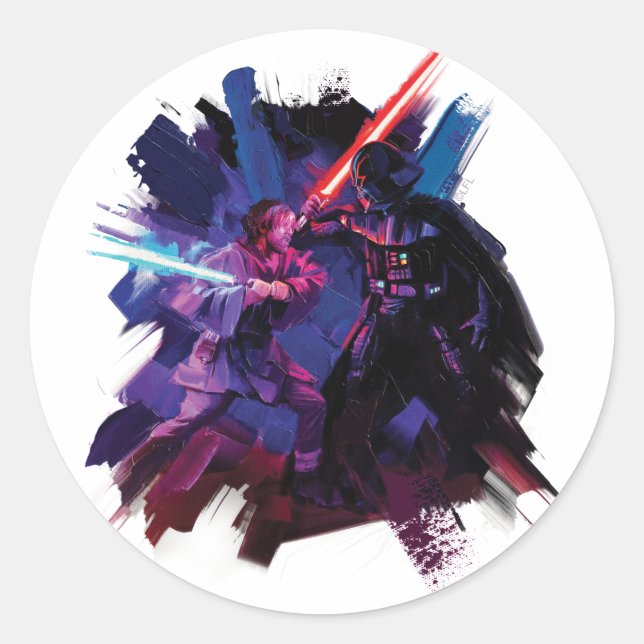 Obi-Wan Kenobi | Lightsaber Duel Illustration Classic Round Sticker (Front)