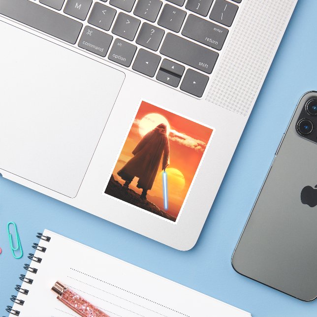 Obi-Wan Kenobi | Tatooine Sunset Illustration Sticker (Laptop w/ iPhone)