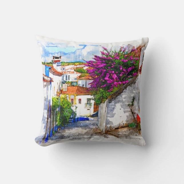 Obidos Flowers- Portugal Throw Pillow (Front)