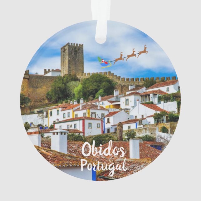 Obidos, Portugal Panoramic Christmas Ornament (Back)