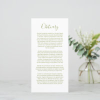 Obituary Insert Card