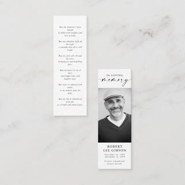 Obituary Photo Funeral Memorial Bookmark Card | Zazzle