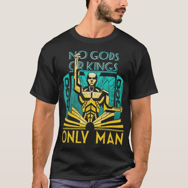 Objectivist Atheist Libertarian No Gods or Kings T-Shirt (Front)