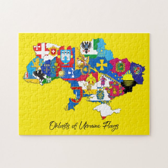 Oblasts of Ukraine Flags Map Ukrainian Educational Jigsaw Puzzle (Horizontal)