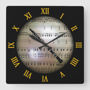 Oboe ~ Background “The Musical Planet” * ~ Square Wall Clock