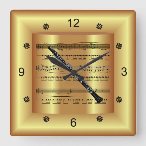  Oboe  Curved Sheet Music  Gold Background  Square Wall Clock