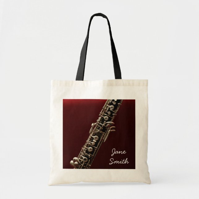 Oboe instrument personalised name music lesson tote bag (Front)