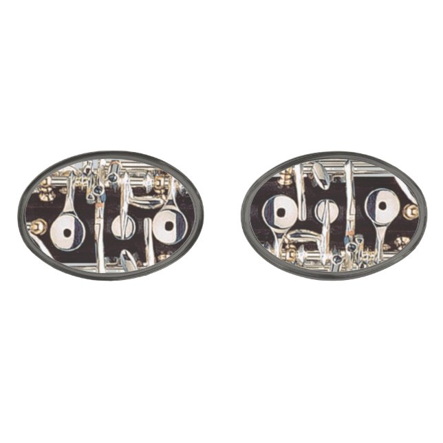 Oboe Keys Gunmetal Finish Cufflinks (Front)