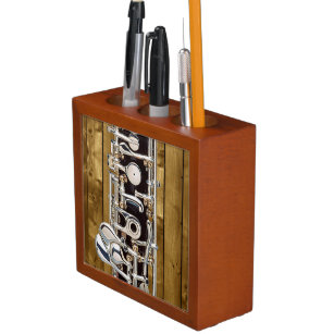 Oboe Keys on Wood Panel Effect Desk Organizer