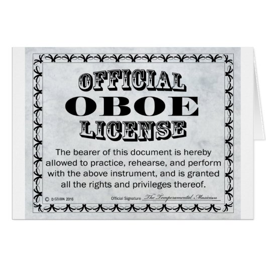 Oboe License Cards (Front Horizontal)