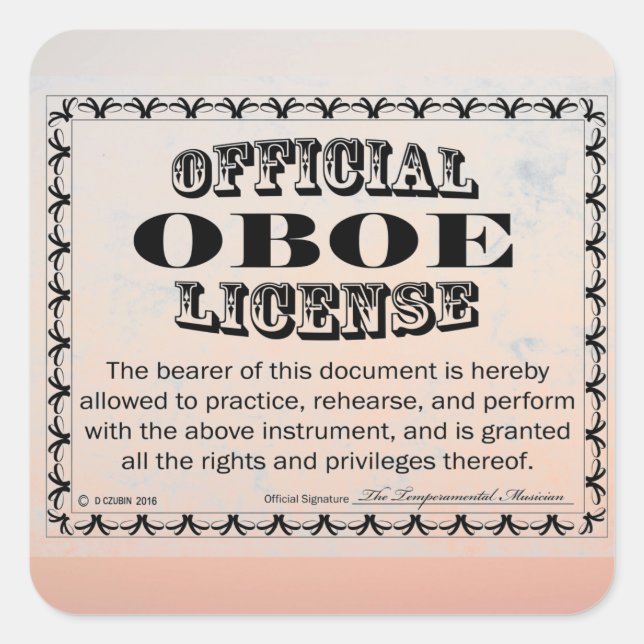 Oboe License Square Sticker (Front)