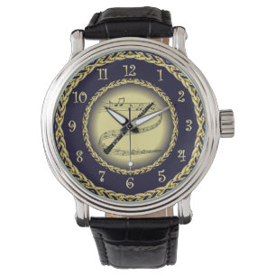Oboe ~ Musical Scroll ~ Gold/Navy Blue ~ Watch