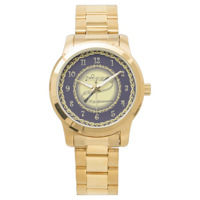 Oboe ~ Musical Scroll ~ Gold/Navy Blue ~ Watch (Front)