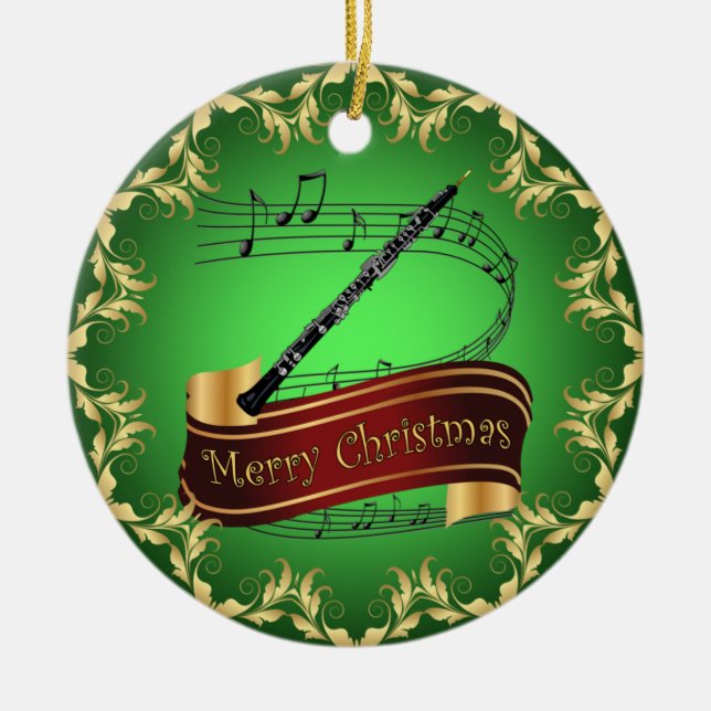 Oboe ~ Musical Scroll ~ Merry Christmas ~ * ~ Ceramic Ornament (Front)