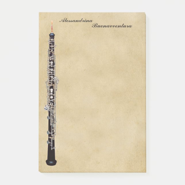 Oboe on Parchment Look Customizable Name Post-it Notes (Front)