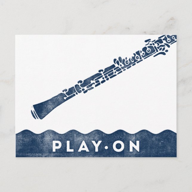 Oboe Postcard - Vintage Retro Navy Blue White (Front)