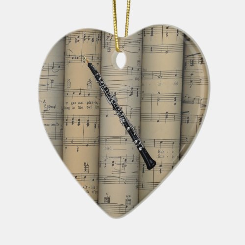 Oboe  Rolled Sheet Music Background  Musical Ceramic Ornament