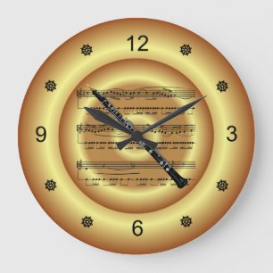 ~ Oboe ~ Sheet Music ~ Gold Background ~ Large Clock