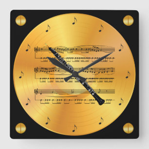 Oboe ~ Sheet Music ~ Gold Record ~ Square Wall Clock