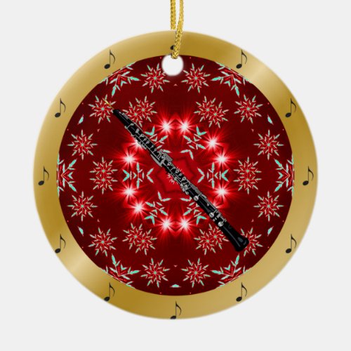Oboe  Silver  Red Gold  Christmas  Ceramic Ornament