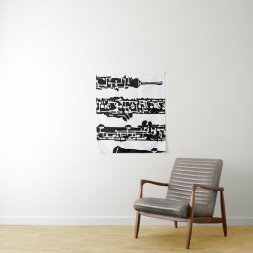 Oboe Tapestry Wall Hanging in Black and White