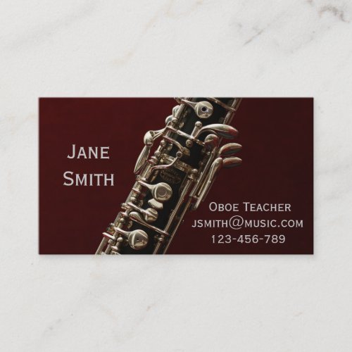 Oboe woodwind instrument music tutor business card