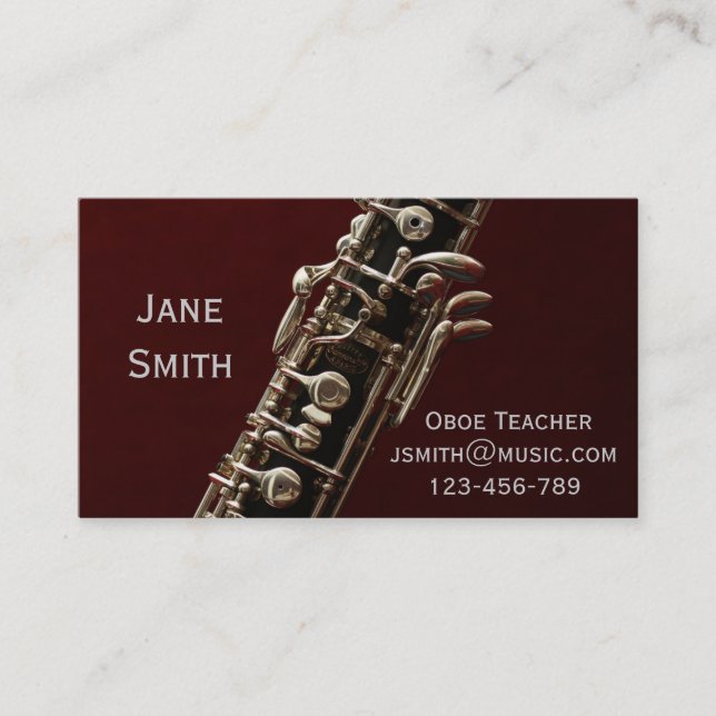 Oboe woodwind instrument music tutor business card (Front)